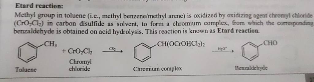 Etard Reaction Methyl Group In Toluene I E Methyl Benzene Methyl Aren