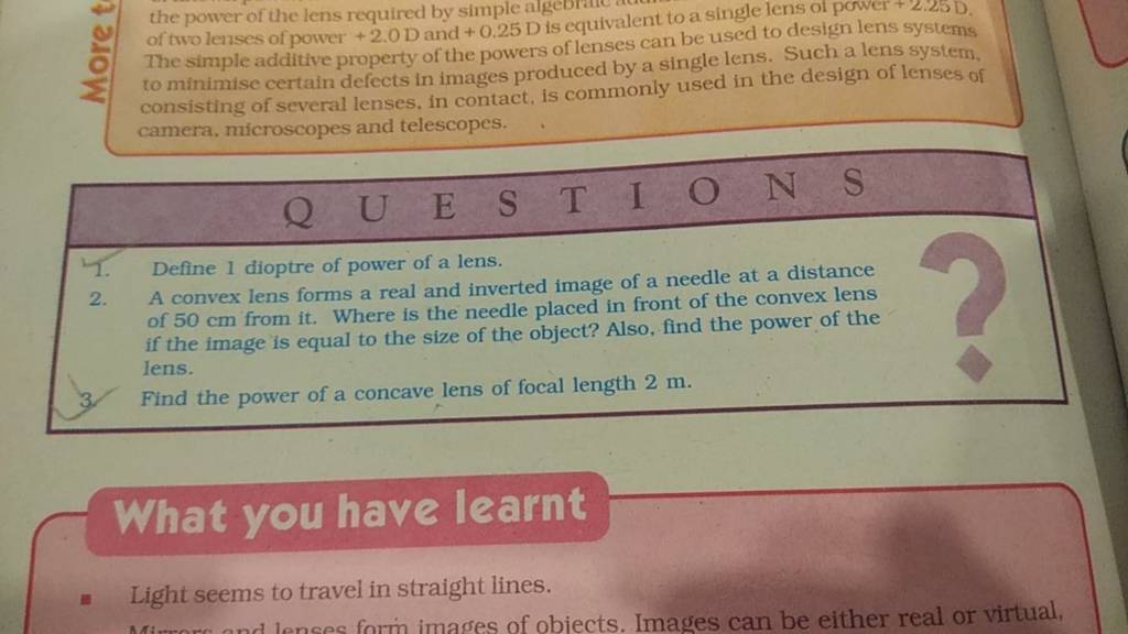 the power of the lens required by simple algebrare a single lens of power..