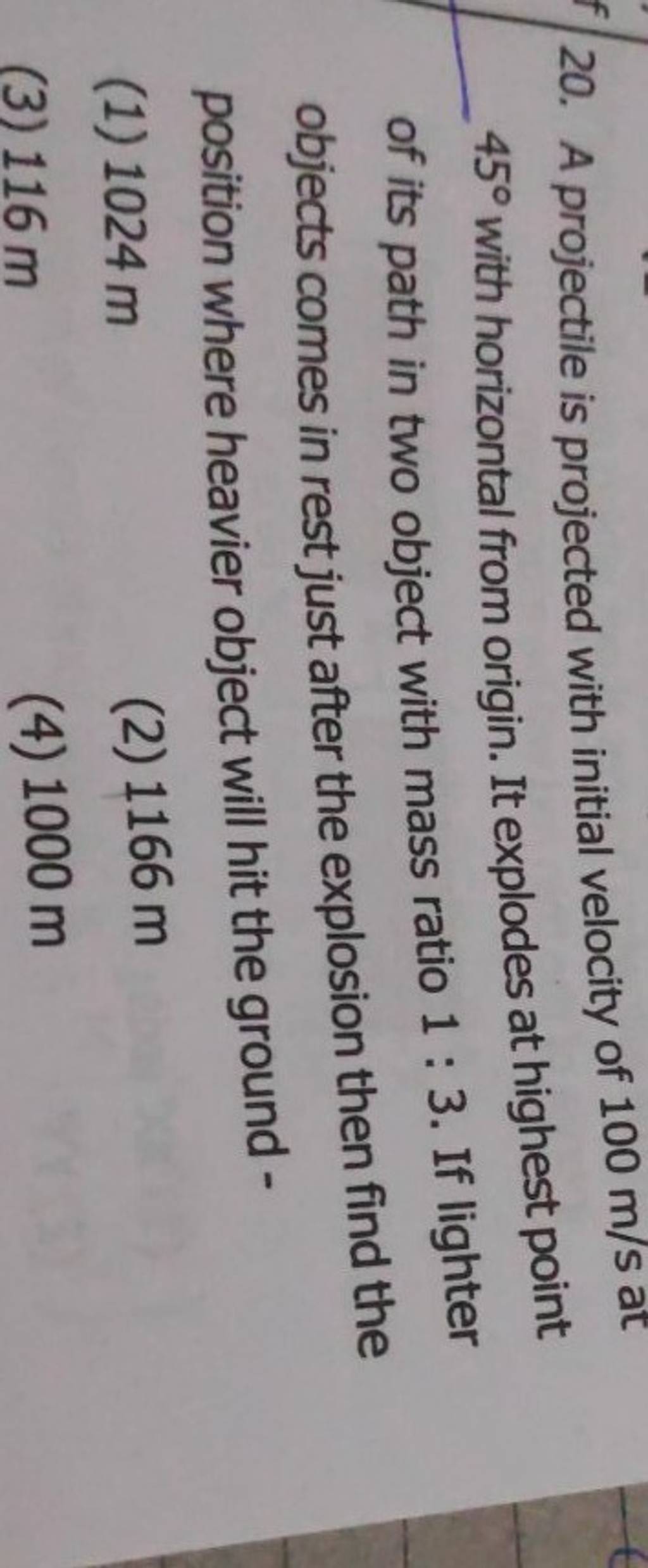 A Projectile Is Projected With Initial Velocity Of 100 M s At 45 With Ho a-projectile-is-projected-with-initial-velocity-of-100-m-s-at-45-with-ho
