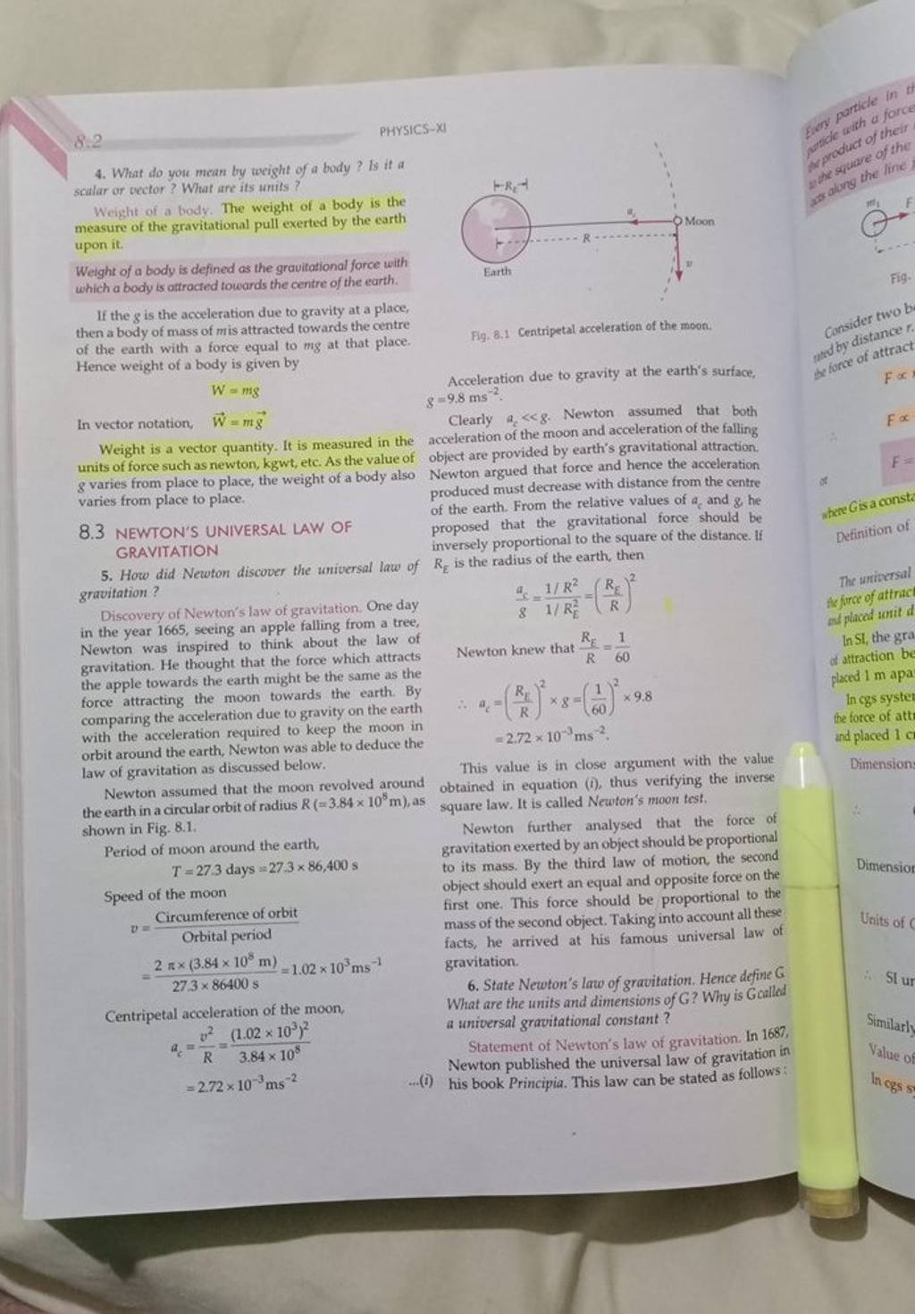 8.2 4. What do you mean by weight of a body ? Is it a scalar or trector?