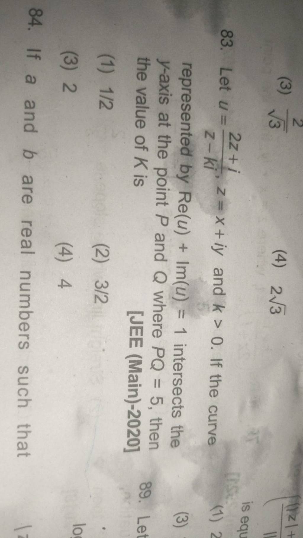 Let U Z−ki2z I Z X Iy And K 0 If The Curve Represented By Re U Im U 1