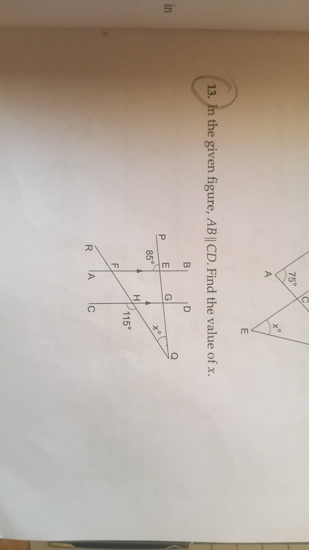 13. In the given figure, AB∥CD. Find the value of x. Filo