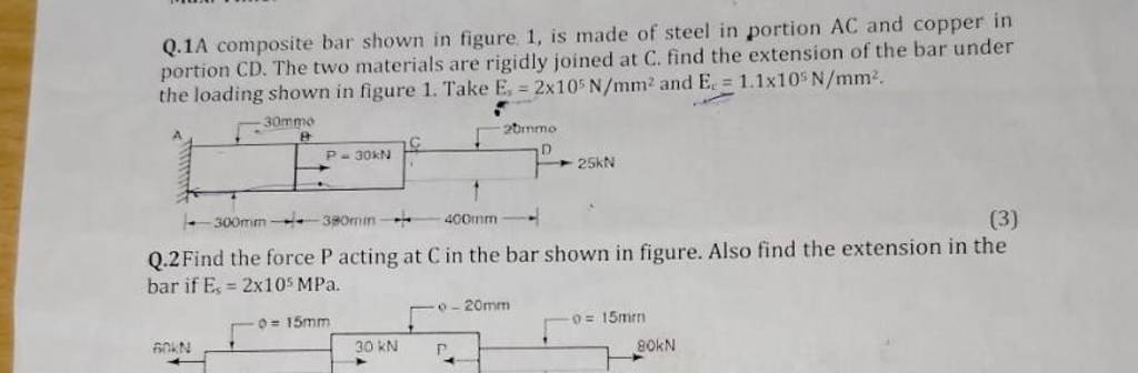 Q.1a Composite Bar Shown In Figure. 1 , Is Made Of Steel In Portion Ac An..