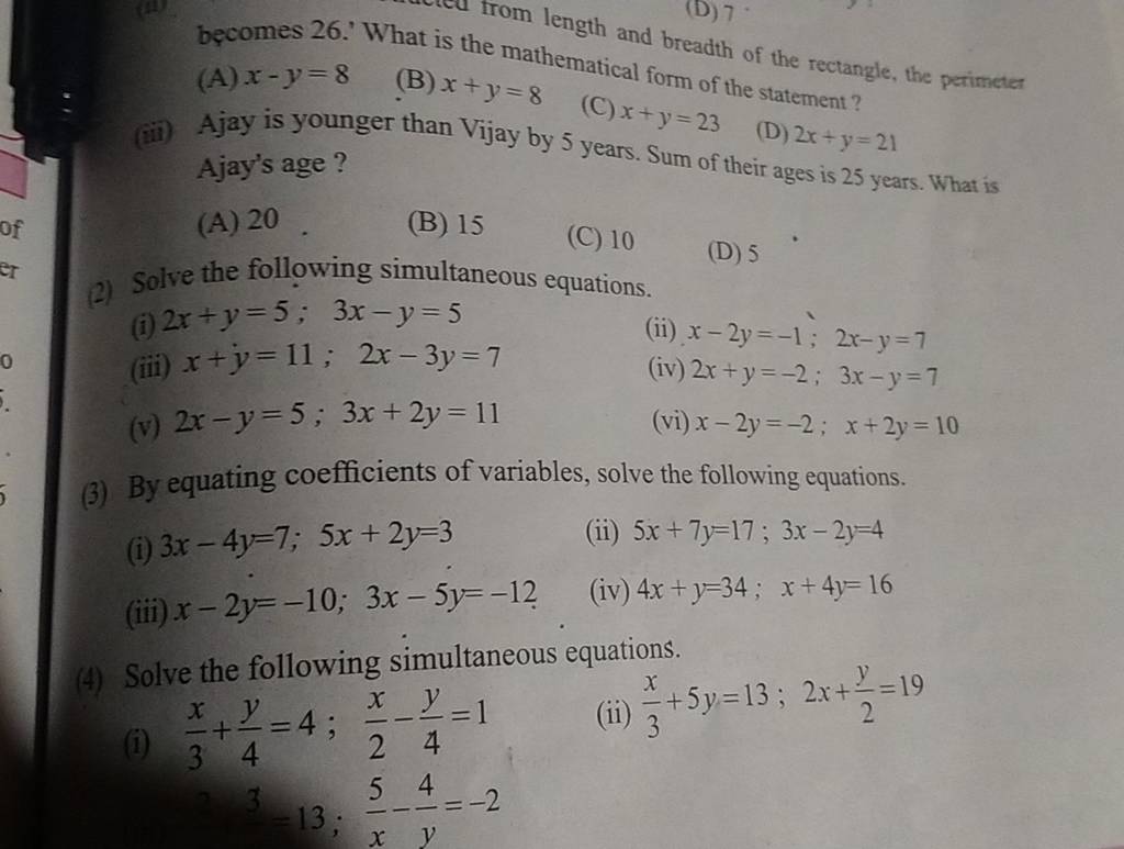 Inth And Breadth Of The Rectangle The Perimeter A X−y 8 B X Y 8 Iii