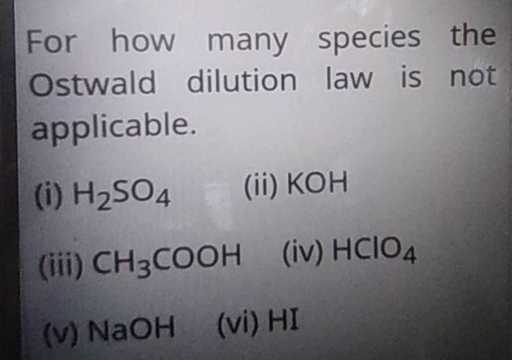 For how many species the Ostwald dilution law is not applicable. Filo