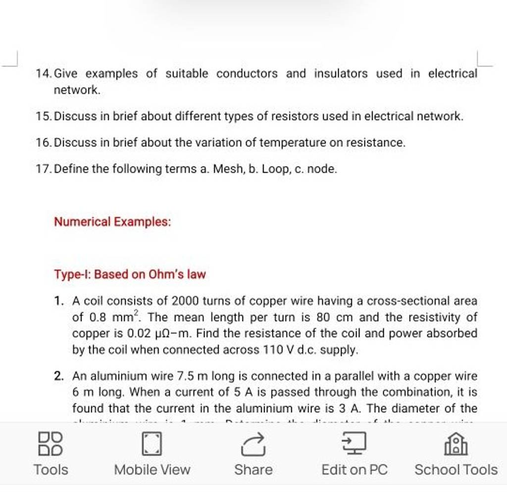 14. Give examples of suitable conductors and insulators used in electrica..