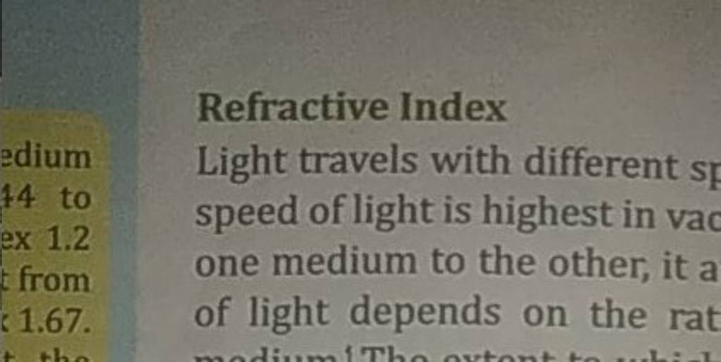 Refractive Index Light travels with different sp speed of light is highes..