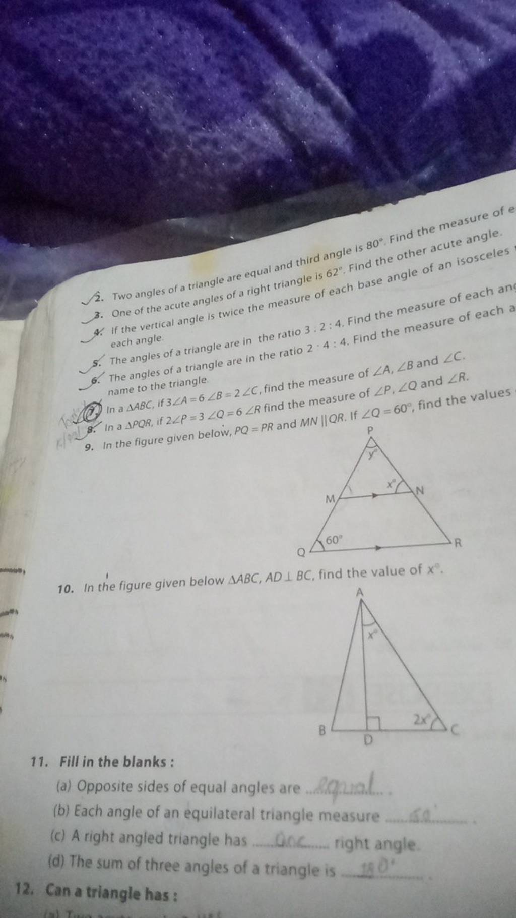 if the angles of a triangle are equal find its angle