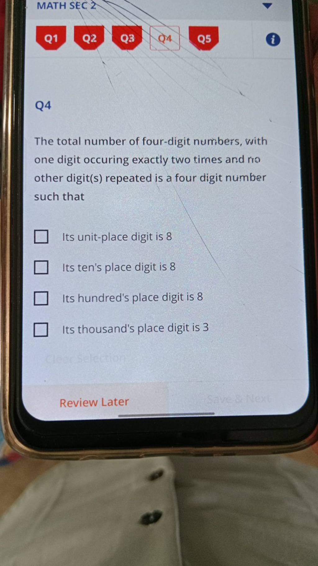 Q1 Q2 Q4 The total number of fourdigit numbers, with one digit occuring