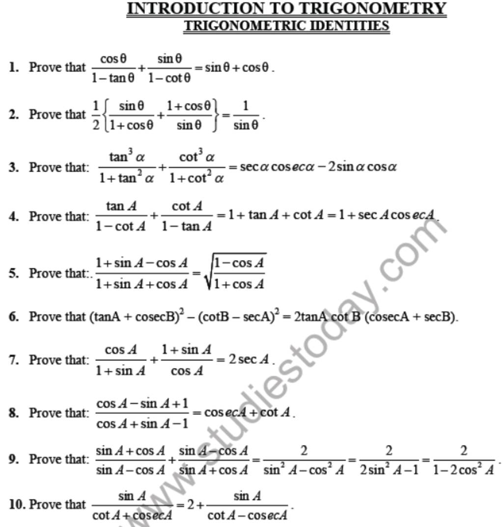 Introduction To Trigonometry Worksheet