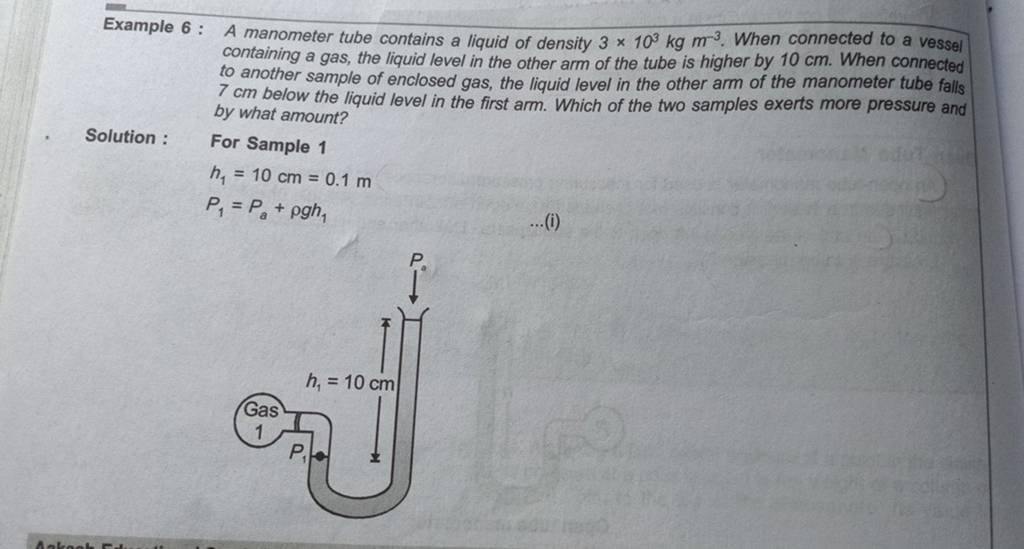 Example 6 A manometer tube contains a liquid of density 3×103 kg m−3. Wh..