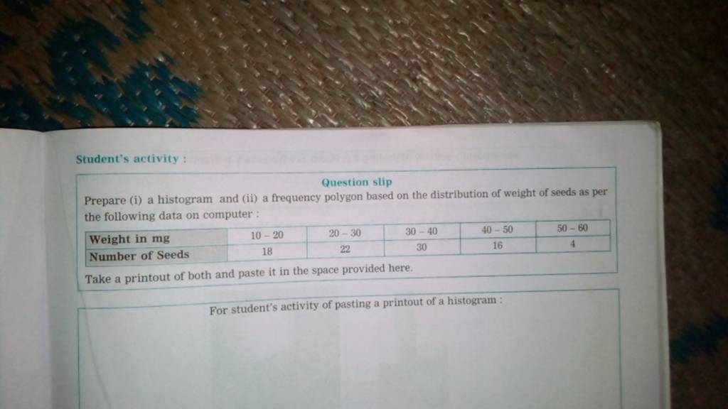 Student's activity Question slip Prepare (i) a histogram and (ii) a fre..