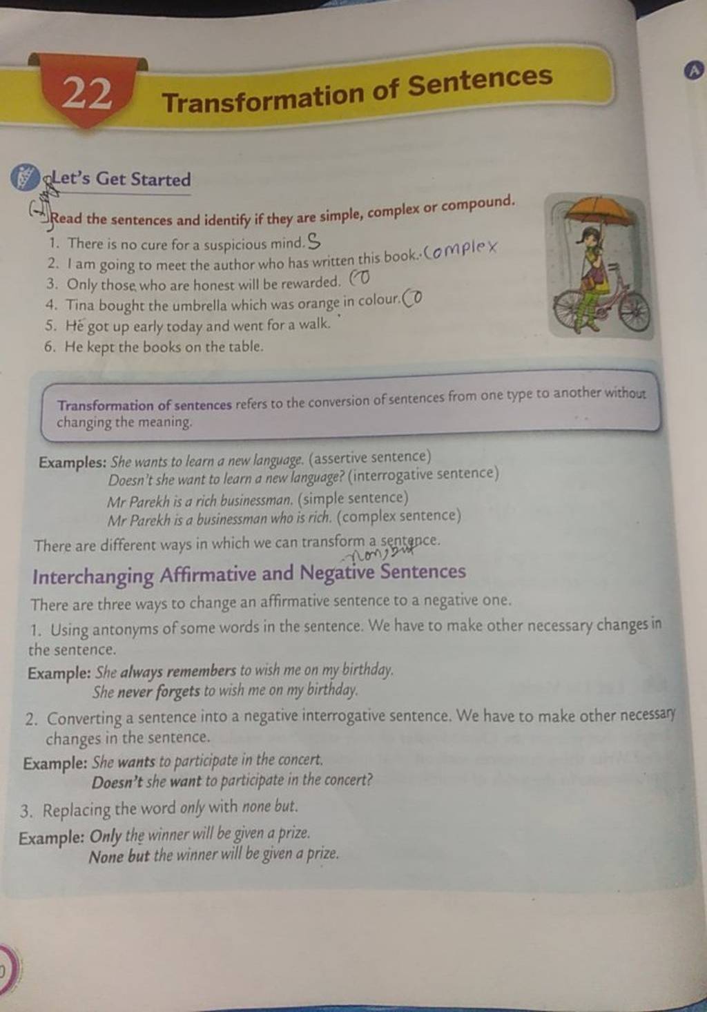 Transformation of sentences llet s get started 1 read the sentences an 