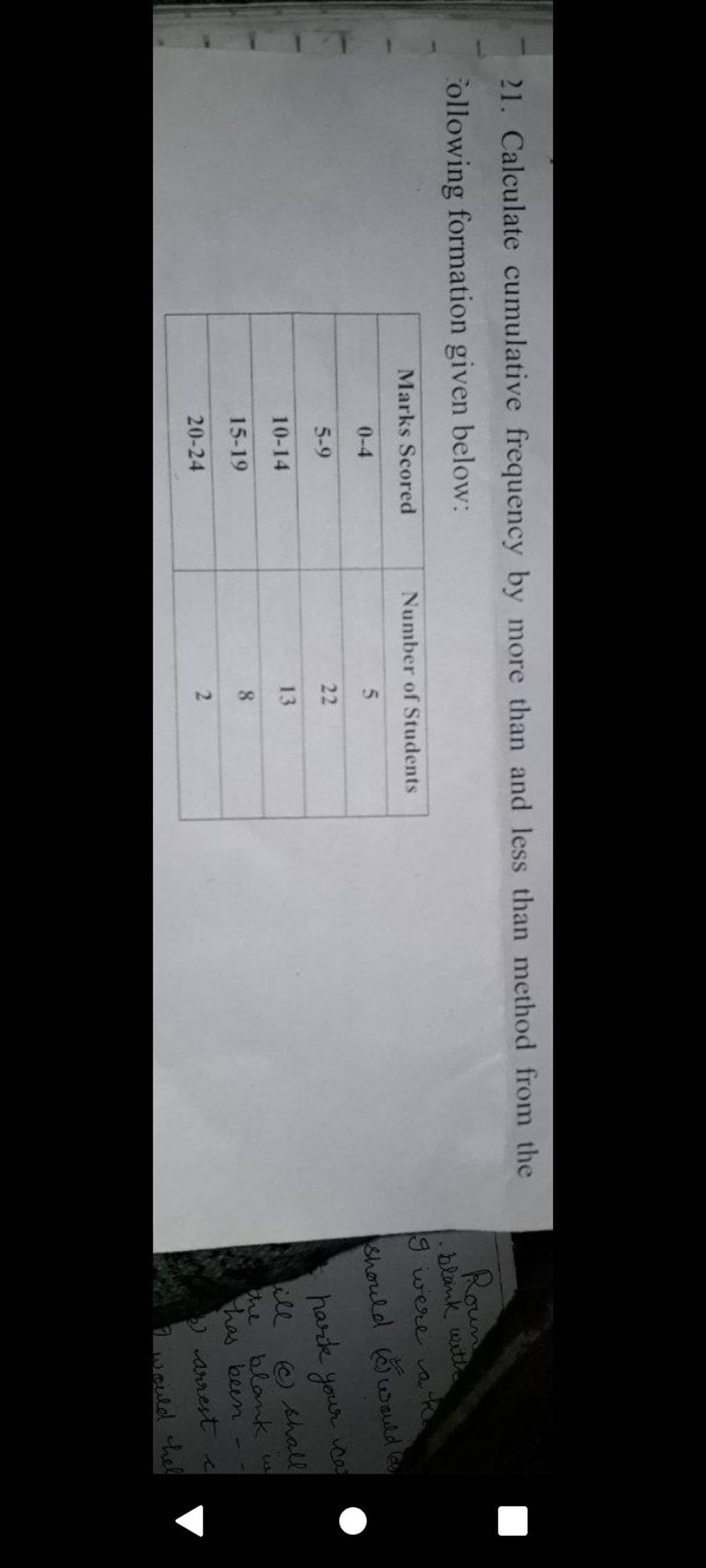 21. Calculate cumulative frequency by more than and less than method from..