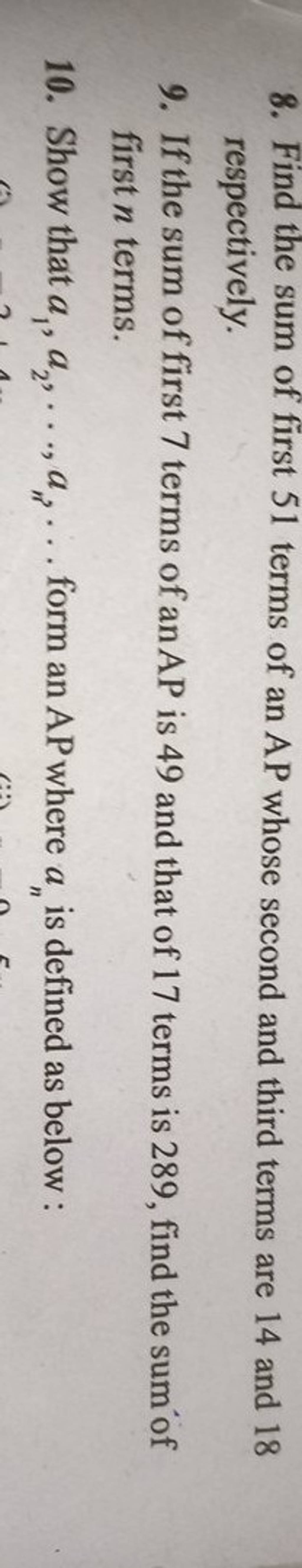 8 find the sum of first 51 terms of an ap whose second and third terms a 