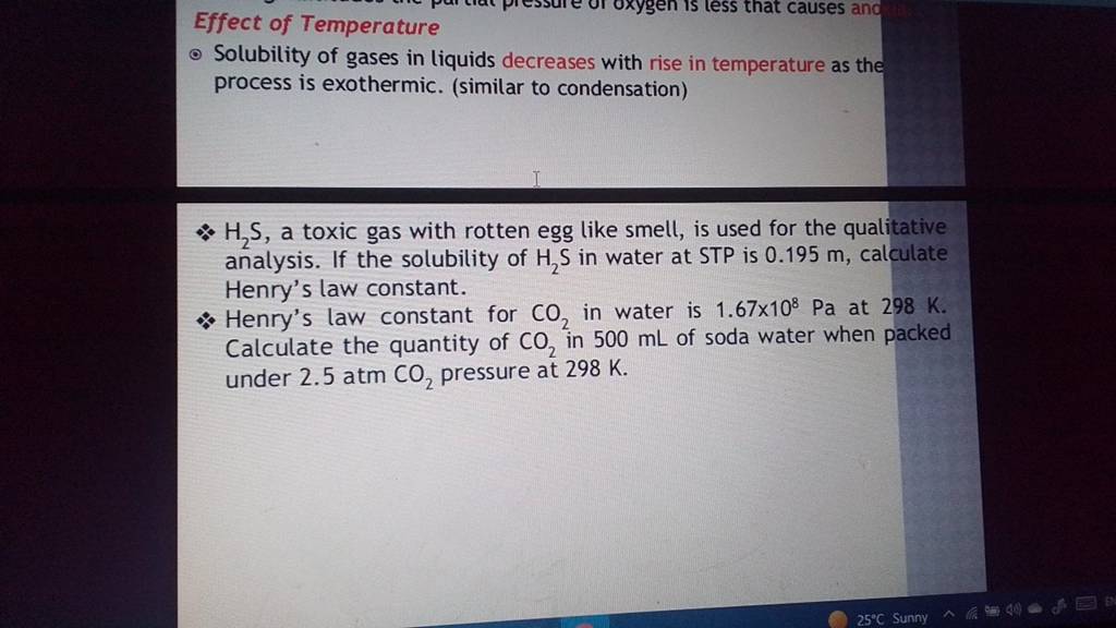 Effect Of Temperature - Solubility Of Gases In Liquids Decreases With Ris..