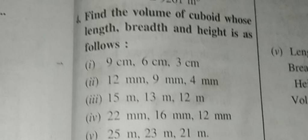 find the volume of cuboid whose length breadth and height
