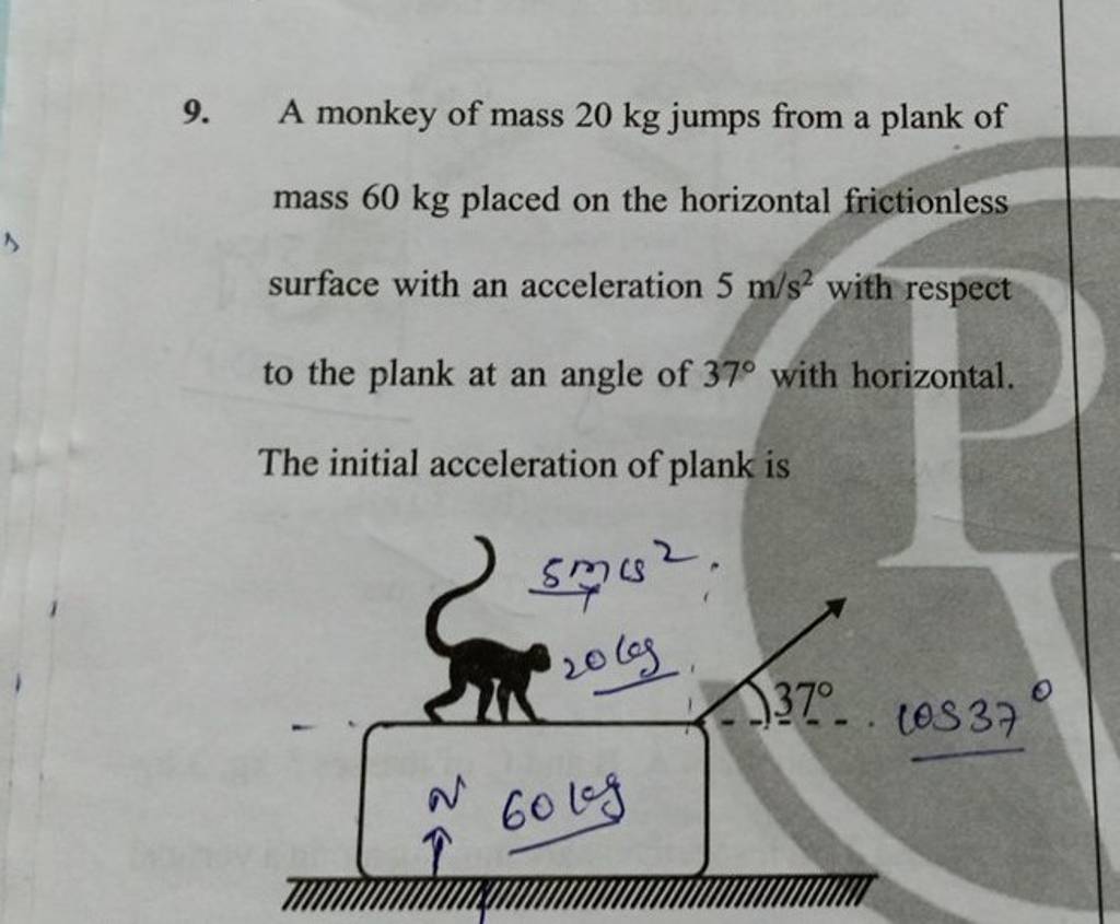 9-a-monkey-of-mass-20-kg-jumps-from-a-plank-of-mass-60-kg-placed-on-the