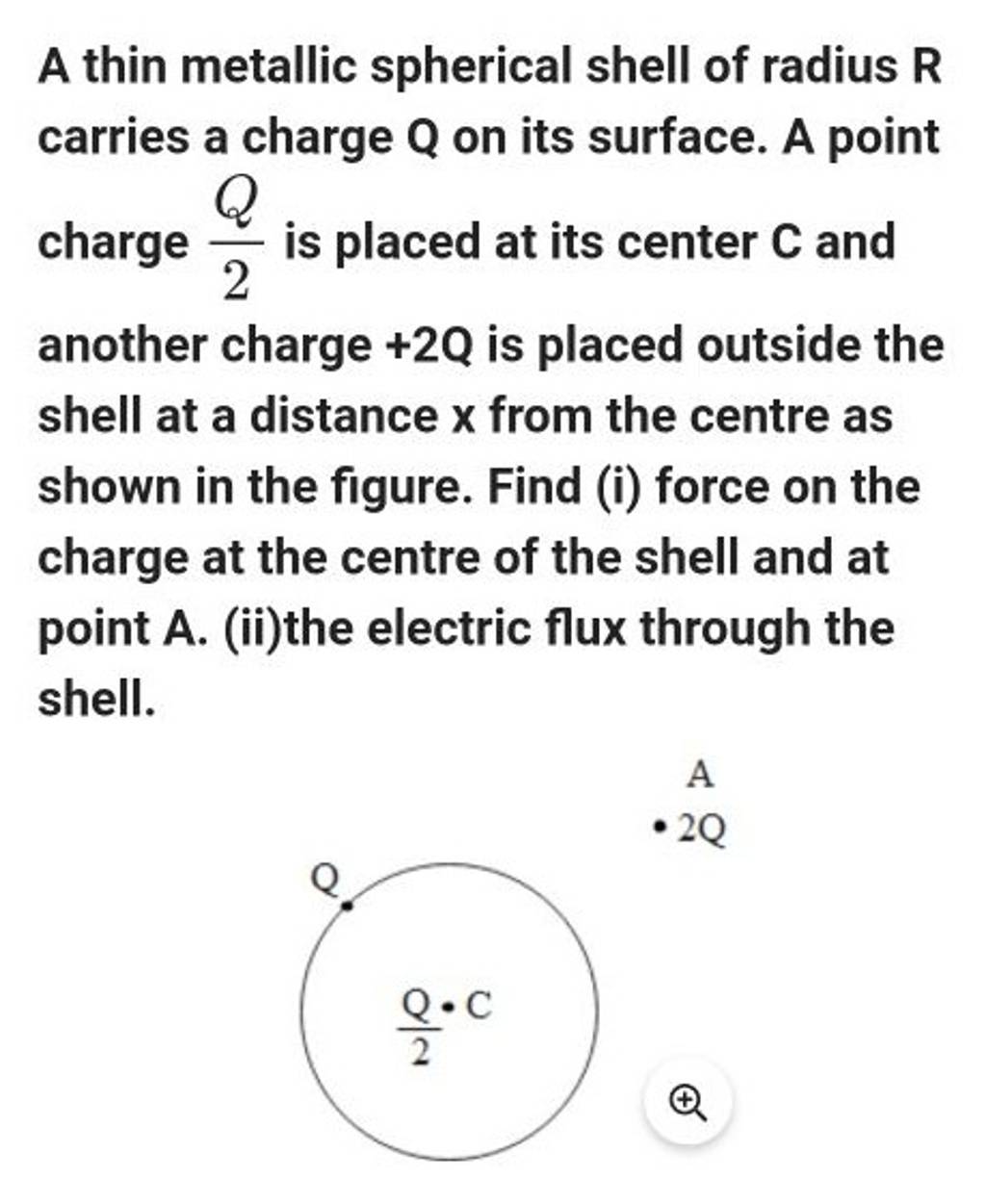 A thin metallic spherical shell of radius R carries a charge Q on its sur..