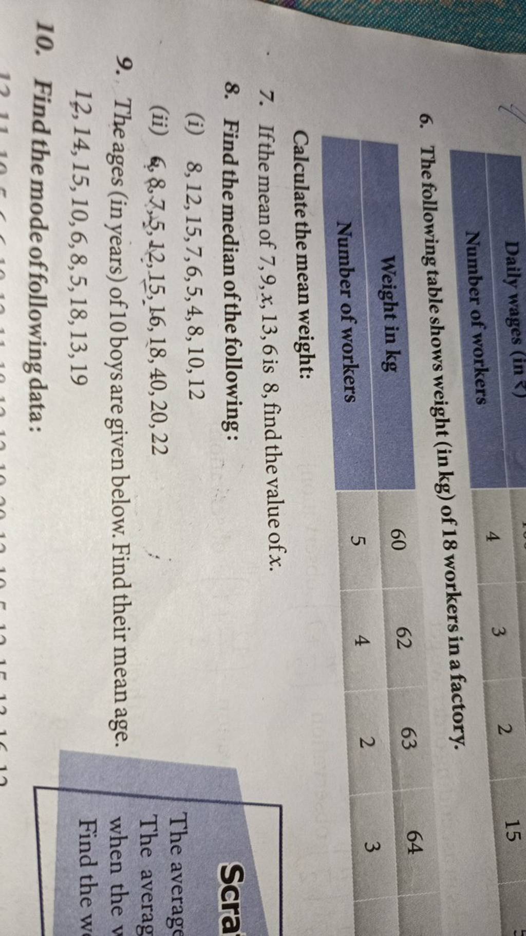 Solved For the data shown on the following table, determine