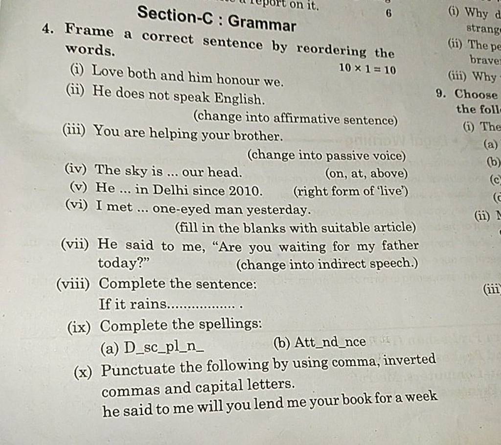 section-c-grammar-4-frame-a-correct-sentence-by-reordering-the-words