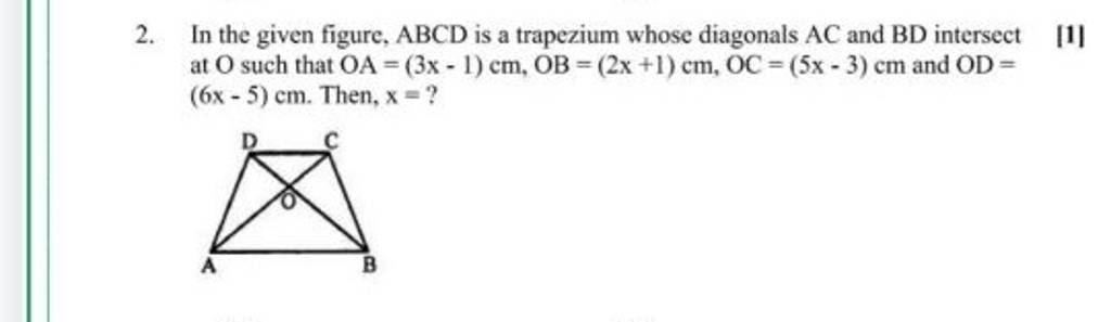 2. In the given figure, ABCD is a trapezium whose diagonals AC and BD int..