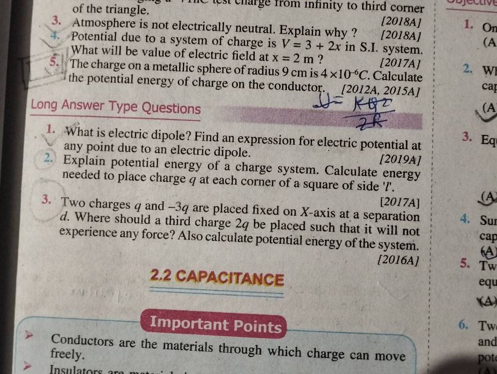 3. Atmosphere
4. Potential due to electrically neutral. Explain why ? 