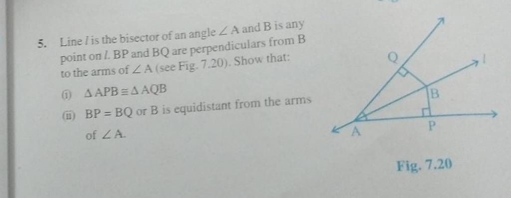 5. Line L Is The Bisector Of An Angle ∠A And B Is Any Point On L.BP And B..