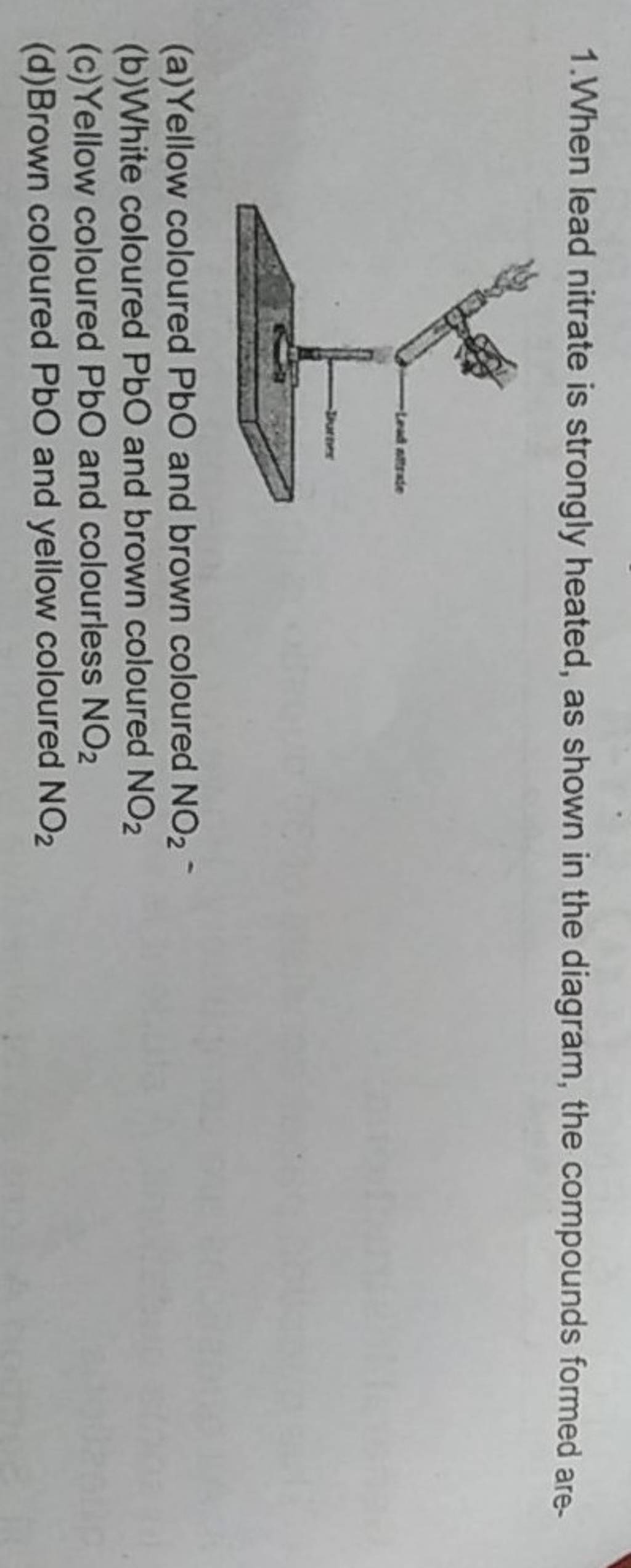 When lead nitrate is strongly heated, as shown in the diagram, the compou..