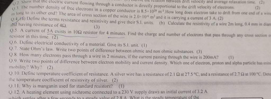 Q 2 The number density of free electrons in a copper conductor is 8 5×10 Q 2 The number density of free electrons in a copper conductor is 8 5×10