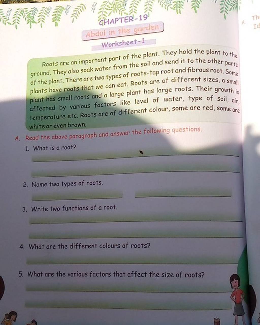 CHAPTER 19 Abdul in the garden Worksheet 1 Roots are an important part of CHAPTER 19 Abdul in the garden Worksheet 1 Roots are an important part of