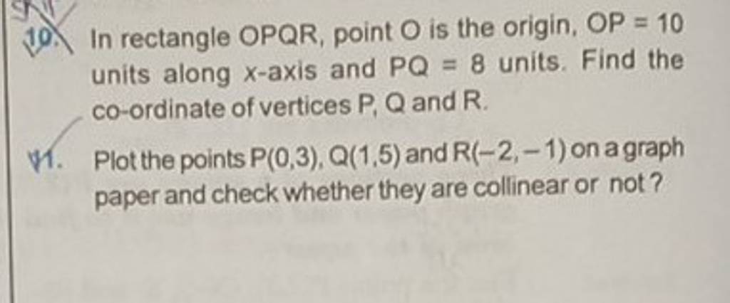 10. In rectangle OPQR, point O is the origin, OP=10 units along x-axis