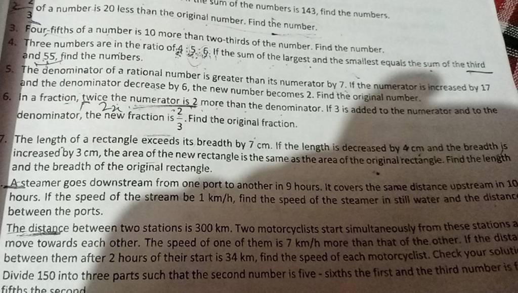 2-34-of-a-number-is-20-less-than-the-original-3-four-fifths-of-a-numbe