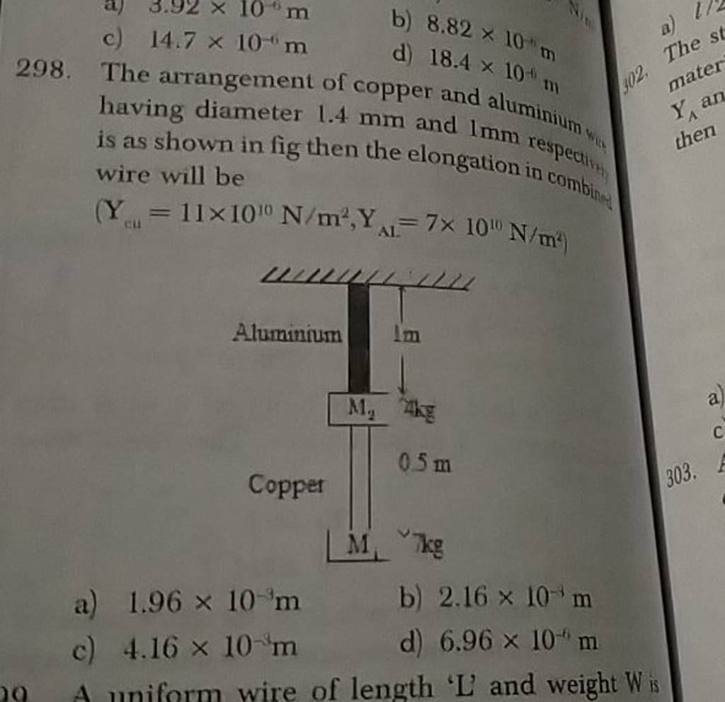 d) 18.4×10 m having diameter 1.4 mm and 1 m/mm is as shown in fig then th..