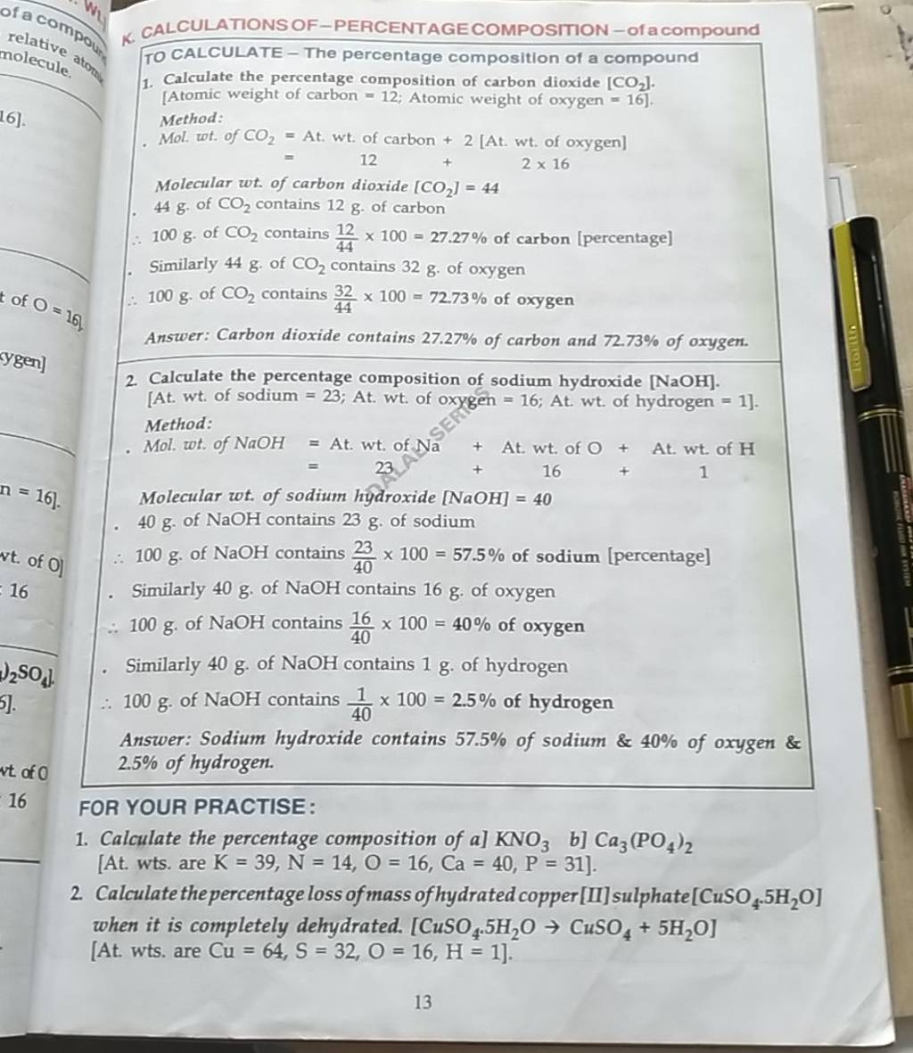 C. CALCULATIONS OF-PERCENTAGE COMPOSITION - of a compound TO CALCULATE