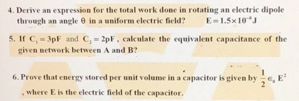 4. Derive an expression for the total work done in rotating an electric d..