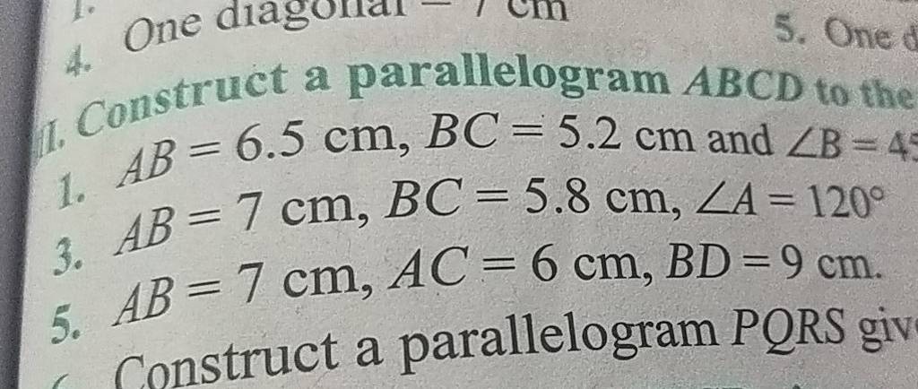 1. Construct A Parallelogram ABCD To The 1. AB=6.5 Cm,BC=5.2 Cm And ∠B=4