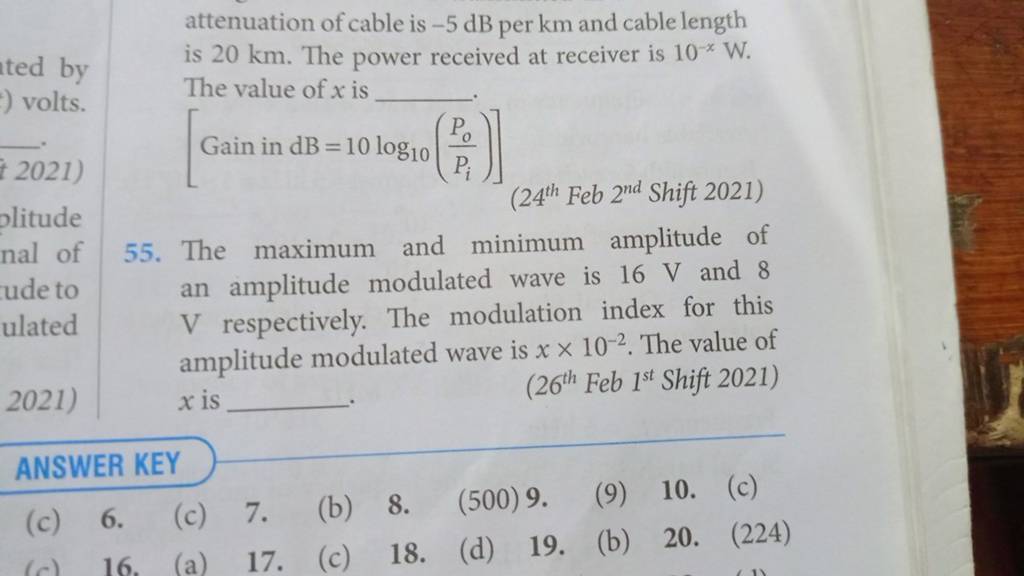 attenuation of cable is −5 dB per km and cable length is 20 km. The power..