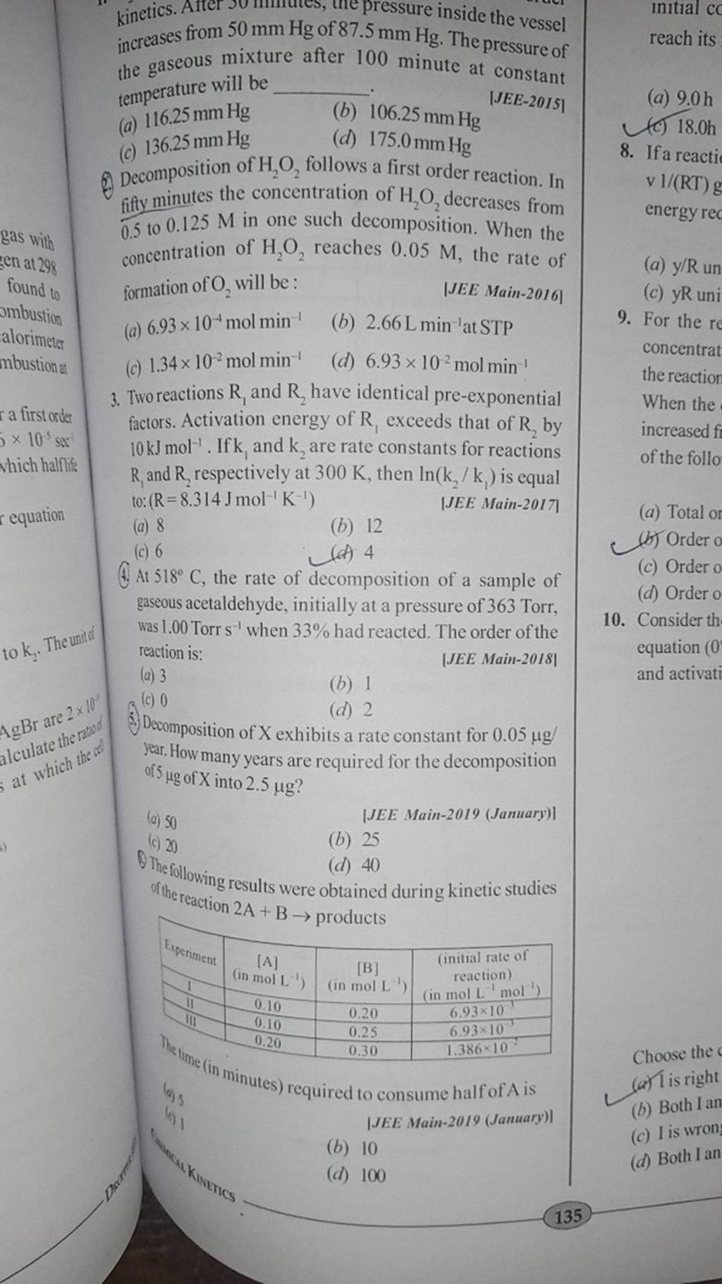 Of The Rellowing Results Were Obtained During Kinetic Studies Of The Reac..