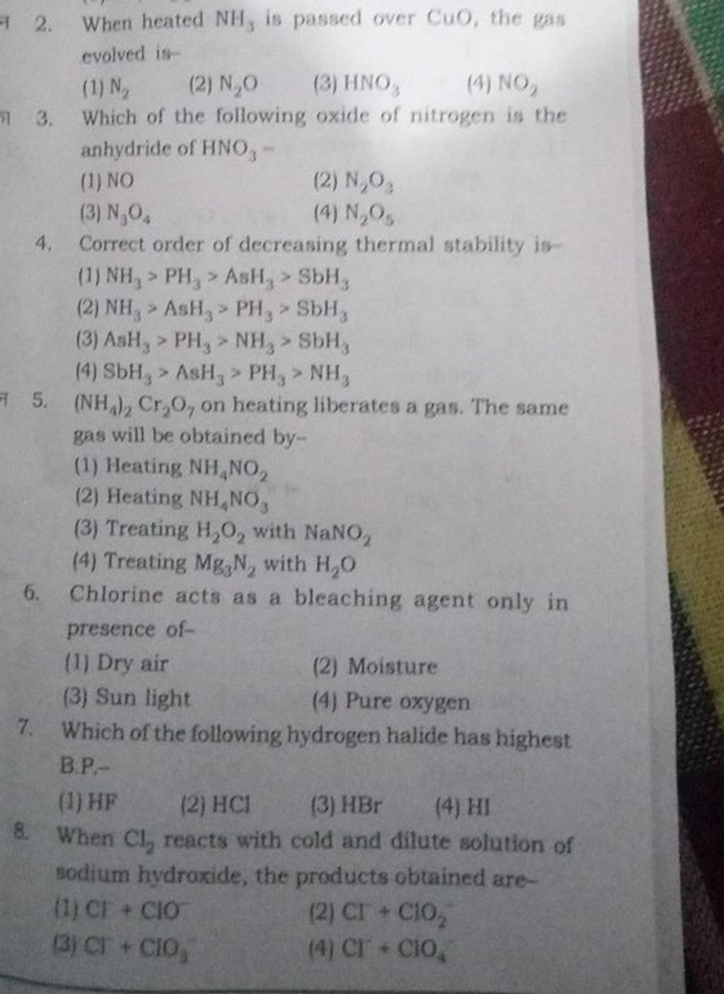 When Cl2 reacts with cold and dilute solution of sodium hydraxide, the p..