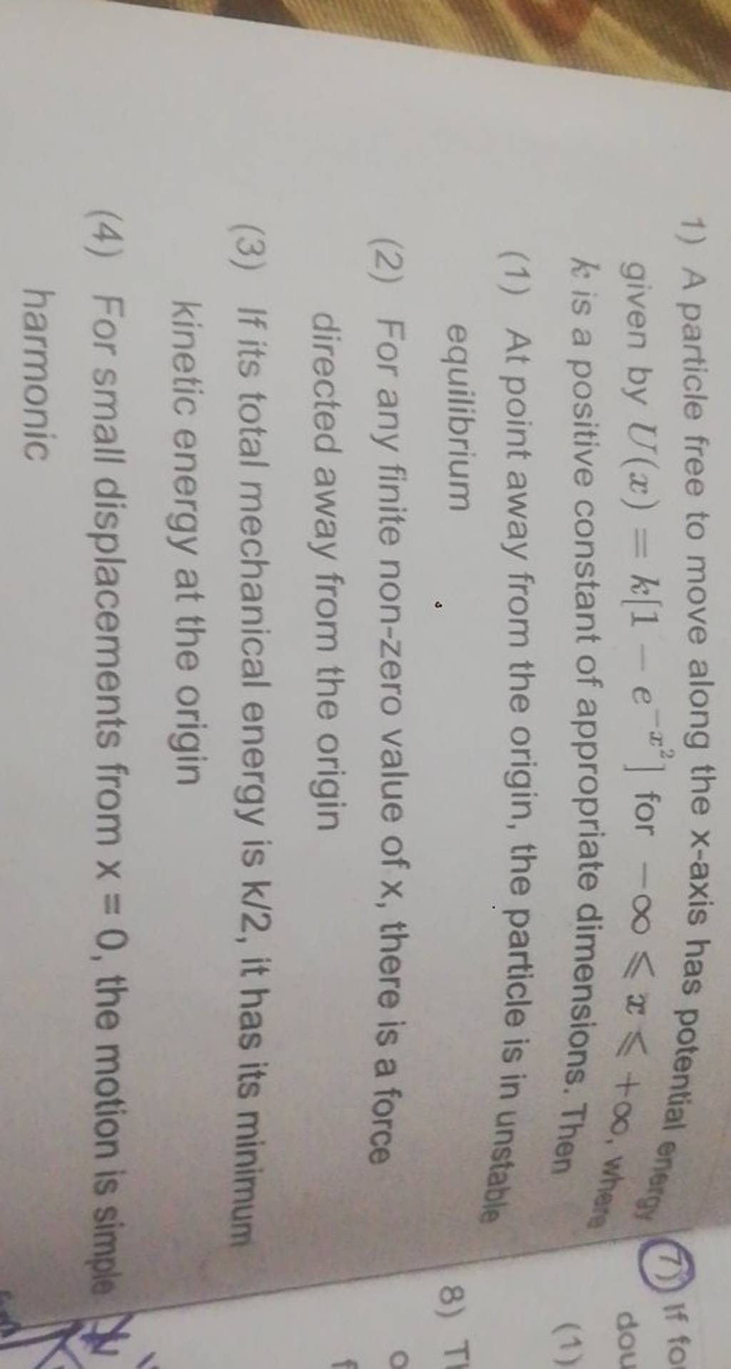 1) A particle free to move along the x axis has potential onergy (7) If f 1) A particle free to move along the x axis has potential onergy (7) If f