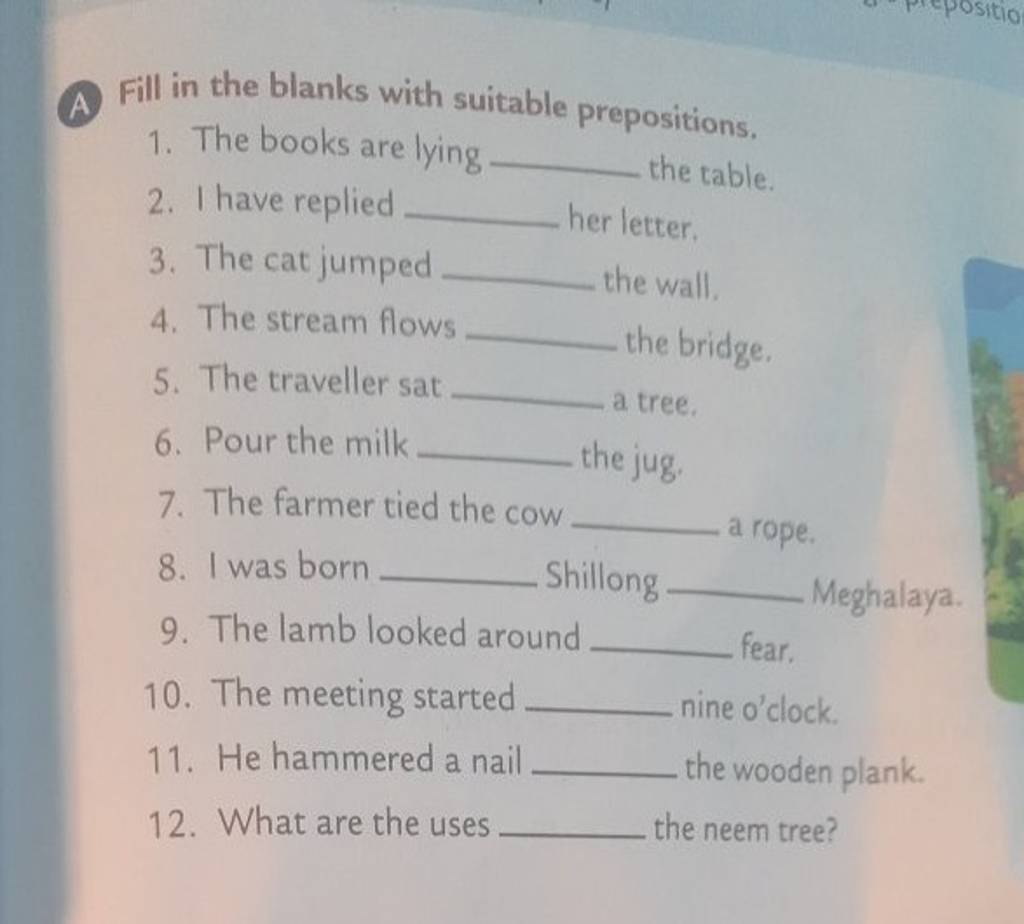 A Fill in the blanks with suitable prepositions. | Filo