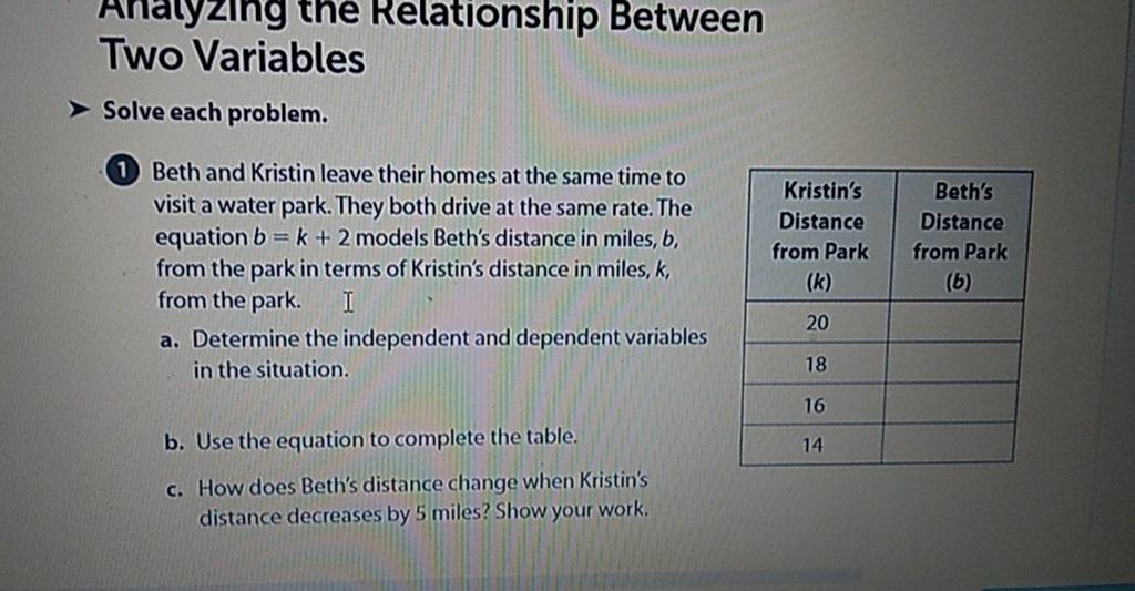 Anatyzing the Relationship Between Two Variables Solve each problem. (1)