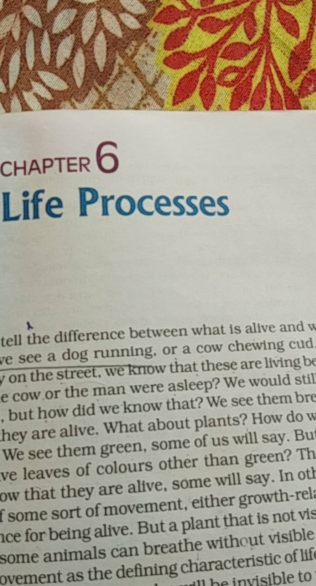 CHAPTER 6 Life Processes the difference between what is alive and on the