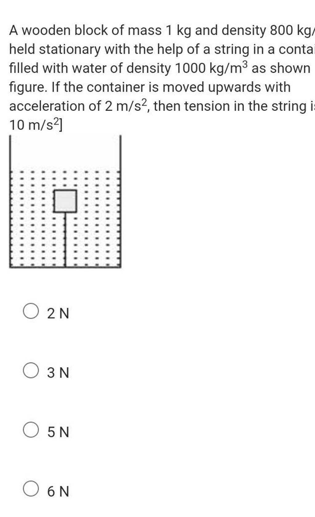 A wooden block of mass 1 kg and density 800 kg held stationary with the h..