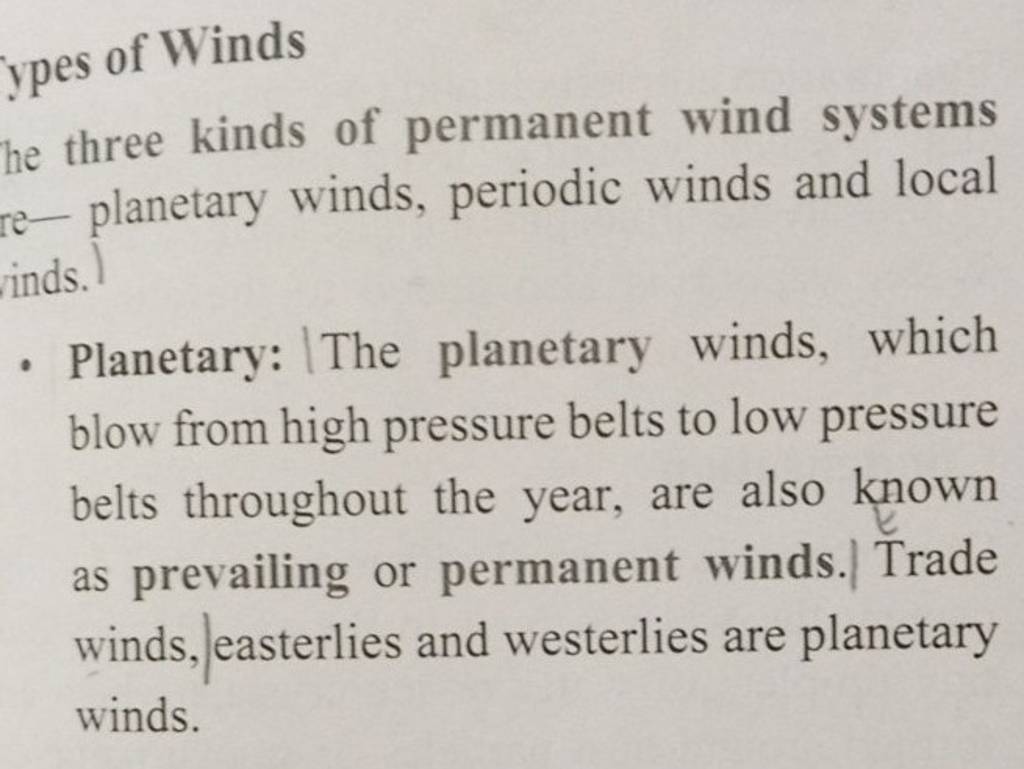 ypes of Winds he three kinds of permanent wind systems planetary winds, p..