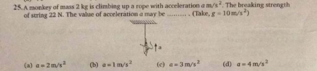 A Monkey Of Mass 2 Kg Is Climbing Up A Rope With Acceleration A M s2 The 