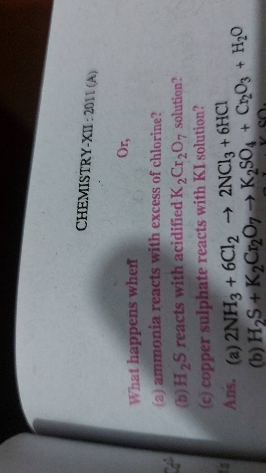 (a) ammonia reacts with excess of chlorine? Filo