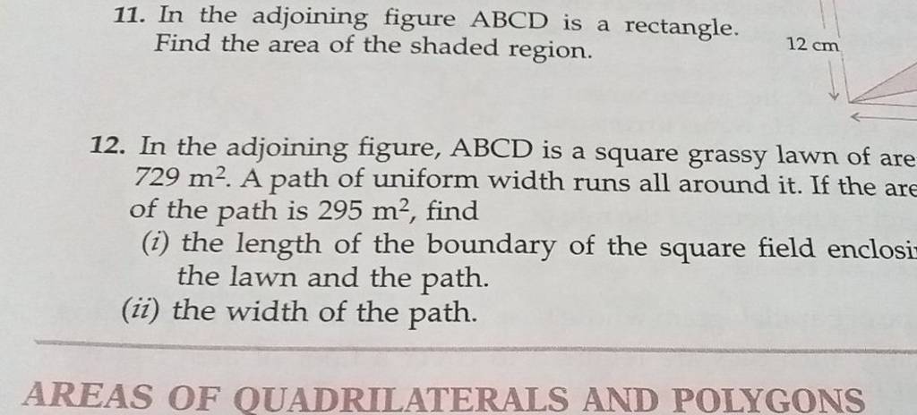 11. In The Adjoining Figure ABCD Is A Rectangle. Find The Area Of The Sha..