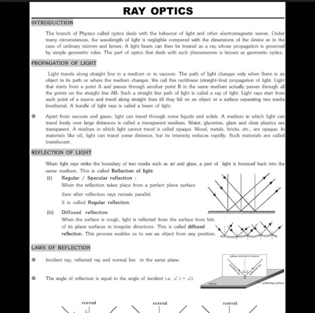 RAY OPTICS INTRODUCTION The branch of Physics called optics deals with th..